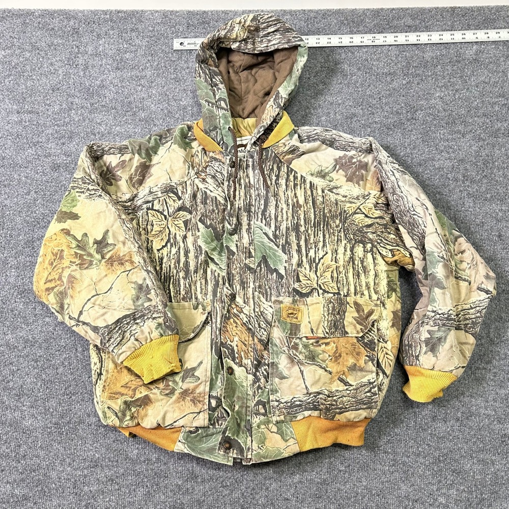 Duxbak Jacket Mens Size XL Realtree Camo Hooded Quilted Insulated Hunting Bomber